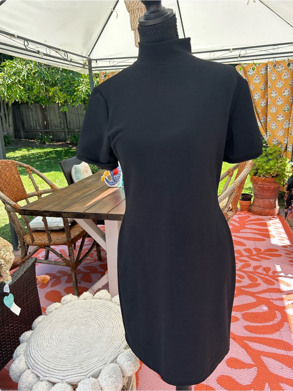 Vintage 80’s Lew Megan black jersey knit mock neck form fitting dress